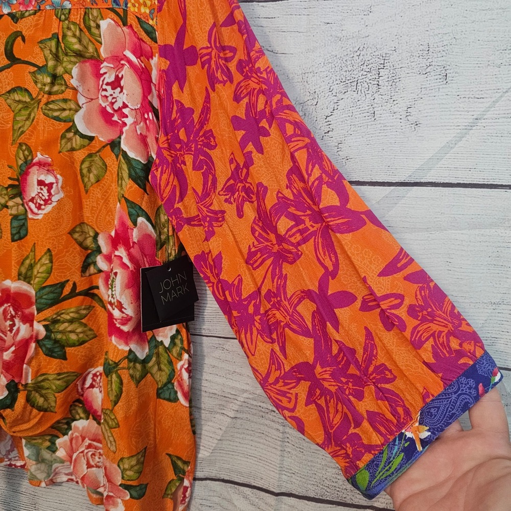 John Mark 2X Island Dreaming Floral Boho Mandarin Collar Button Shirt NWT 1222 - Picture 7 of 9